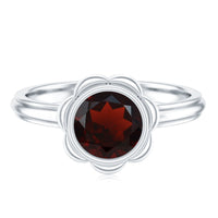 Round cut 1.7 carat garnet flower engagement ring for women by Rosec Jewels, featuring a detailed floral design.