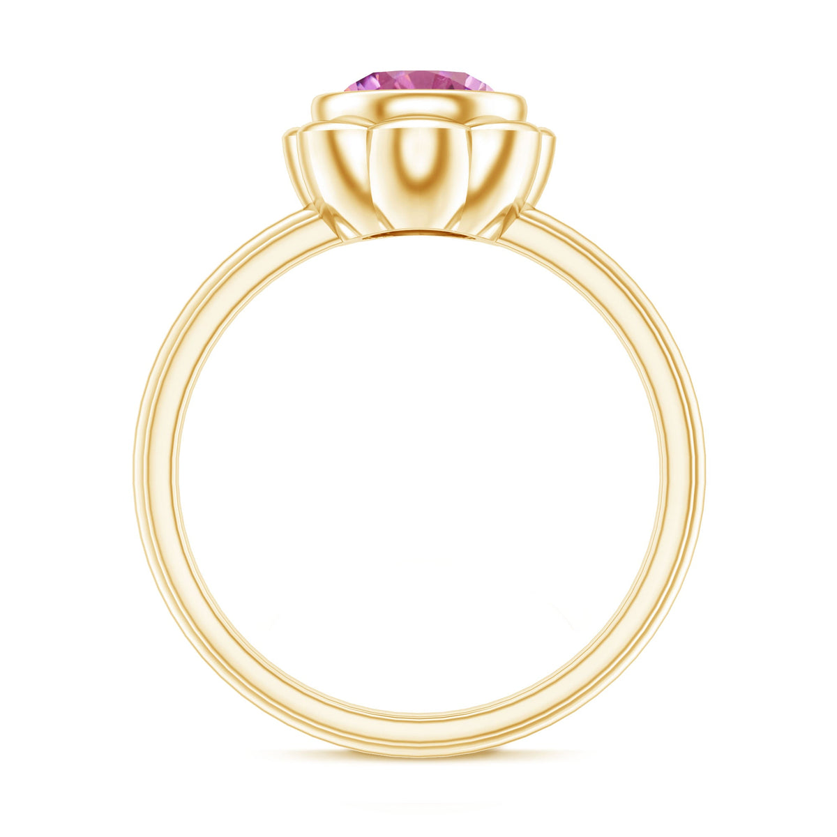 Round pink tourmaline flower engagement ring with 1-carat center stone and delicate band from Rosec Jewels.