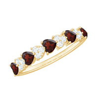 Natural garnet diamond heart eternity ring in east-west style by Rosec Jewels, showcasing a romantic gemstone design.