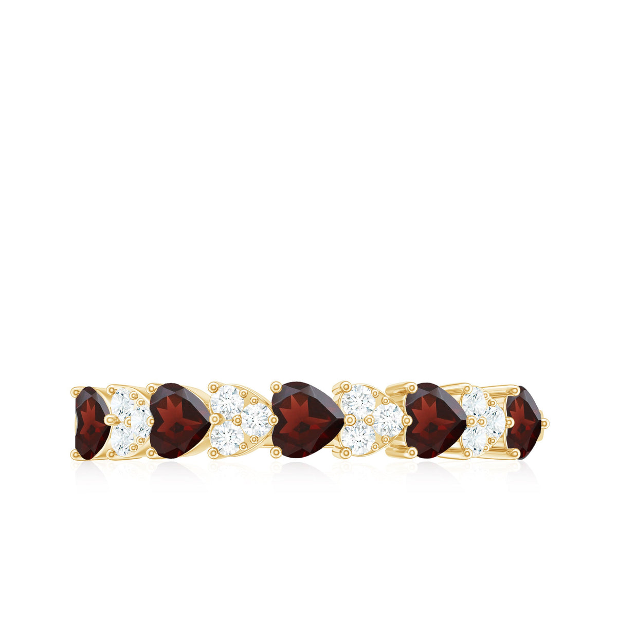 Natural garnet and diamond heart eternity ring in east-west style, Rosec Jewels rings featuring a romantic design with gemstones.