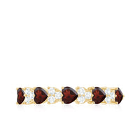 Natural garnet and diamond heart eternity ring in east-west style, Rosec Jewels rings featuring a romantic design with gemstones.