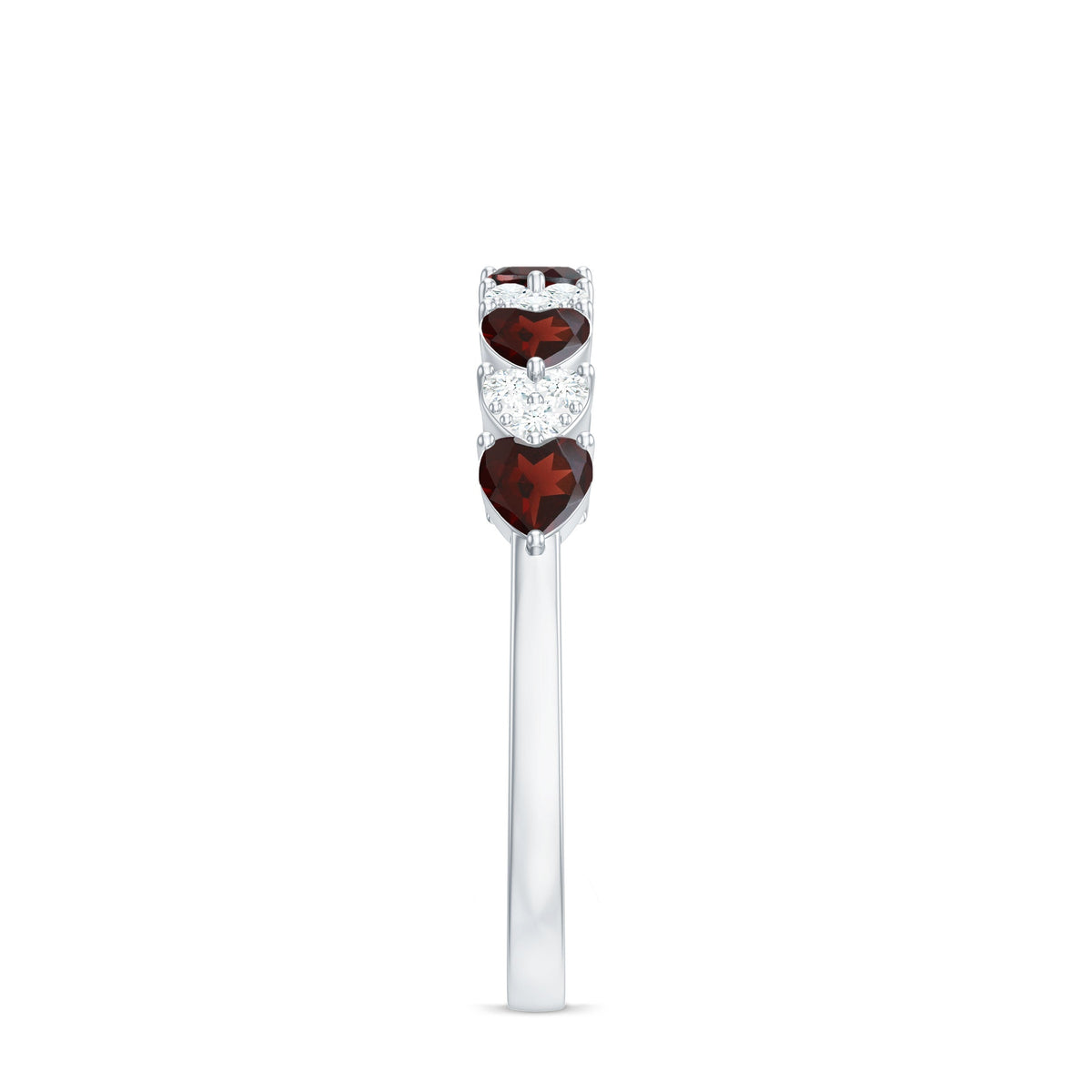 Natural garnet diamond heart eternity ring in east-west style, featuring rosec Jewels' elegant design and sparkling gemstones.