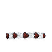 Elegant natural garnet diamond heart eternity ring in east-west style, featuring a rose gold band from Rosec Jewels.