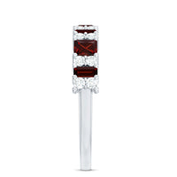 Natural red garnet half eternity ring with diamonds from Rosec Jewels, showcasing a band with alternating red garnet and diamond accents.