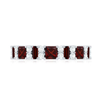 Natural red garnet half eternity ring with diamond accents by Rosec Jewels, showcasing a band of alternating gemstones and sparkling details.
