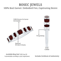 Natural red garnet half eternity ring with diamonds from Rosec Jewels, showcasing the gemstone and elegant band design.