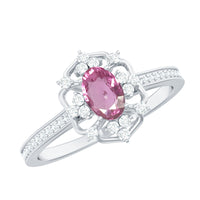 Natural pink sapphire and diamond vintage engagement ring in silver, featuring intricate design, from Rosec Jewels.