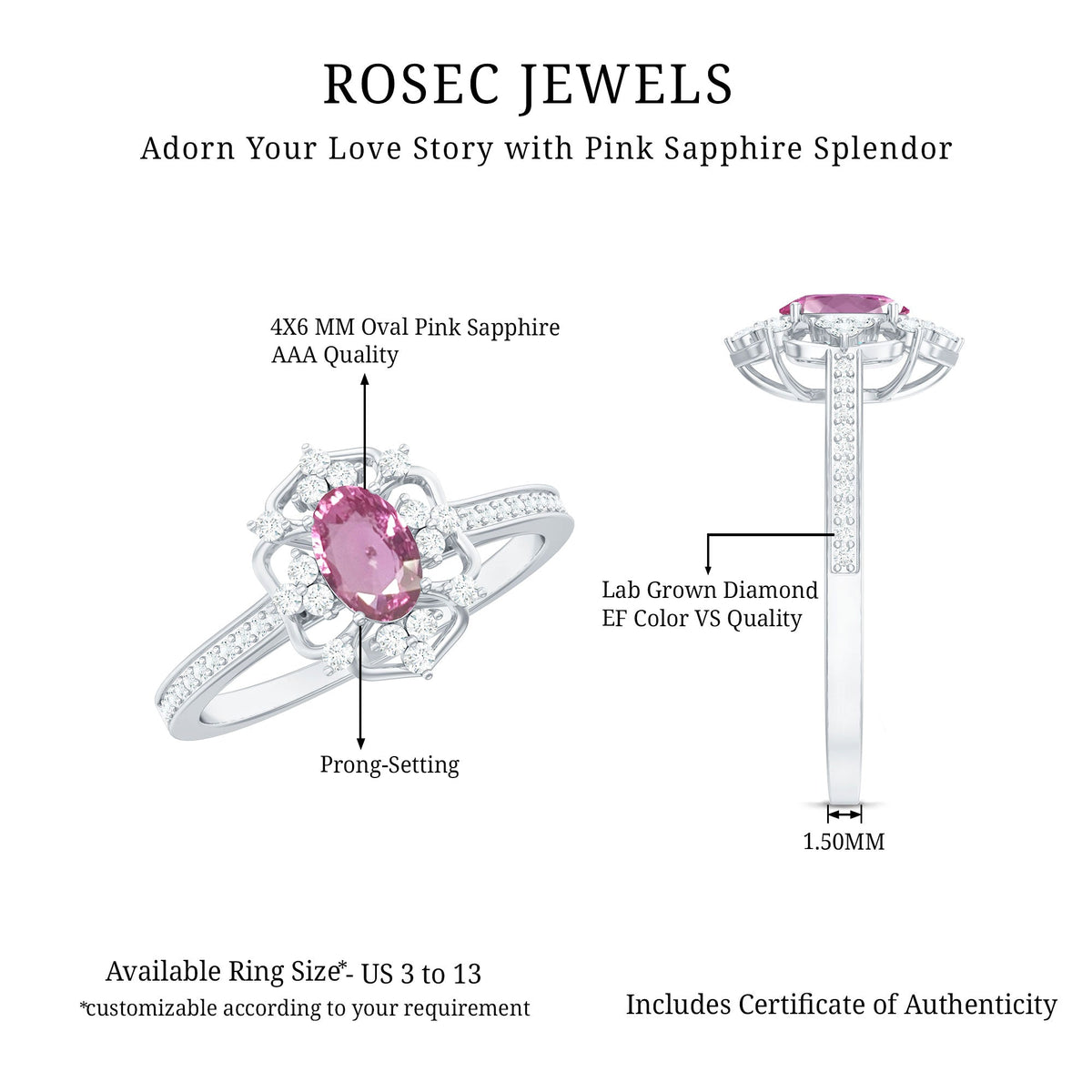 Natural pink sapphire and diamond vintage engagement ring in silver featuring intricate design and sparkling gemstones.