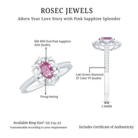 Natural pink sapphire and diamond vintage engagement ring in silver featuring intricate design and sparkling gemstones.