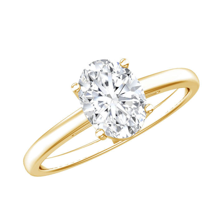 Certified 6x8mm oval moissanite solitaire engagement ring by Rosec Jewels, showcasing a sparkling center stone and elegant band.