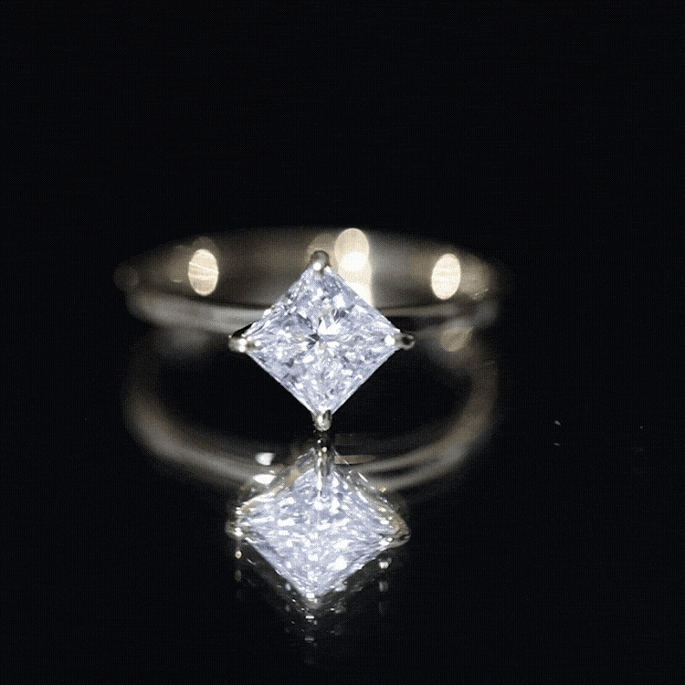 Yellow gold 1.25 CT princess cut lab-grown diamond solitaire engagement ring by Rosec Jewels featuring a sleek band.