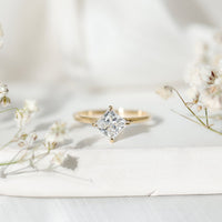 Lab grown 1.25 CT princess cut diamond solitaire engagement ring by Rosec Jewels featuring a sleek band and sparkling center stone.