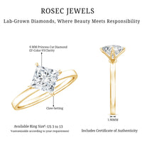 Rosec Jewels 1.25 CT princess cut lab-grown diamond solitaire engagement ring showcasing a sparkling square diamond on a sleek band