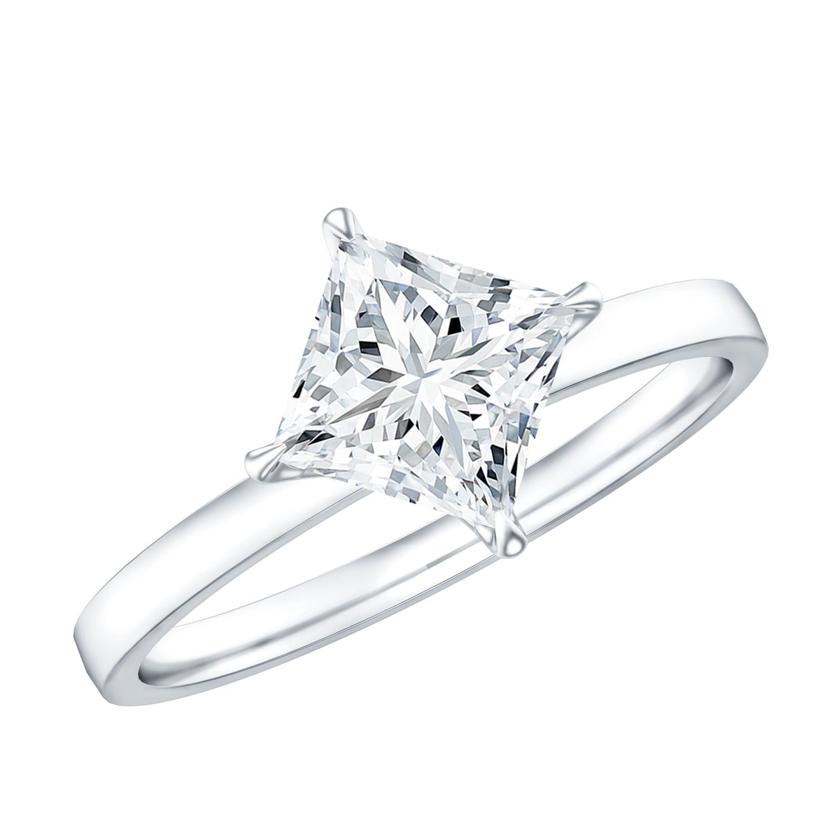 Rosec Jewels 1.25 CT princess cut lab-grown diamond solitaire engagement ring with a sleek band and sparkling center stone.