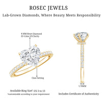 Rosec Jewels 2 Carat Lab Grown Diamond Heart Engagement Ring for Her with sterling silver band and sparkling VS clarity diamonds.