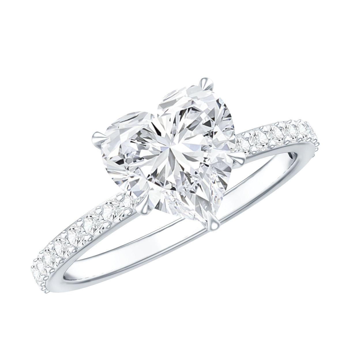 Rosec Jewels 2 Carat Lab Grown Diamond Heart Engagement Ring for Her in sterling silver, featuring a sparkling heart-shaped diamond.