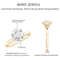 Rosec Jewels 2 Carat Lab Grown Diamond Solitaire Engagement Ring with Hidden Halo, sterling silver, detailed gemstone setting