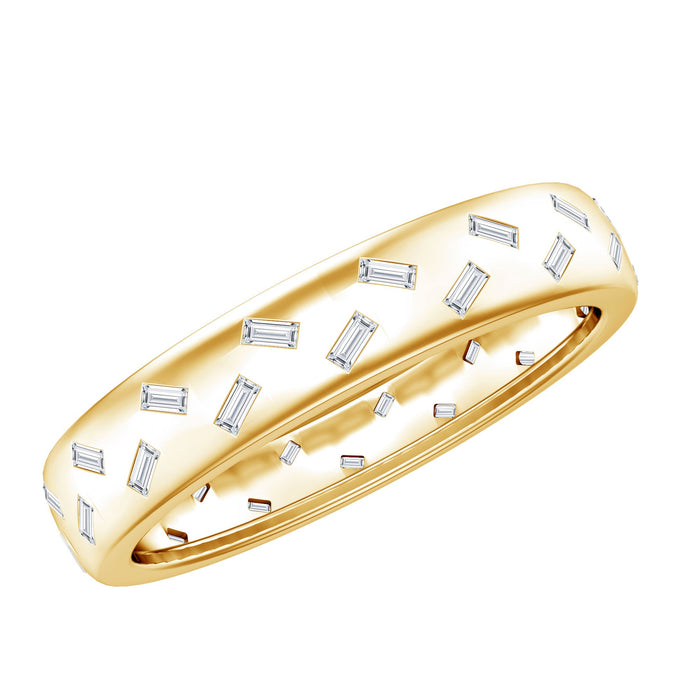 Rosec Jewels lab-grown diamond wedding band with baguette cut diamonds and certification, showcasing elegant ring design.