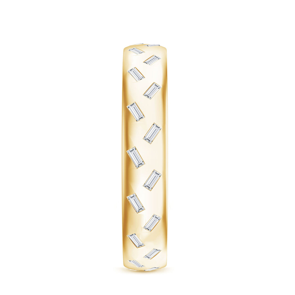 Rosec Jewels baguette cut lab-grown diamond wedding band with certificate, showcasing a sleek, elegant ring design.