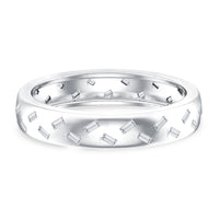 Rosec Jewels baguette cut lab-grown diamond wedding band with certificate, featuring a sleek ring design.