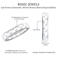 Rosec Jewels baguette cut lab-grown diamond wedding band with certificate, showcasing elegant diamond ring design.