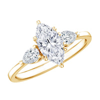 Rosec Jewels certified lab-grown diamond three-stone engagement ring for women, featuring sparkling center stones and elegant design