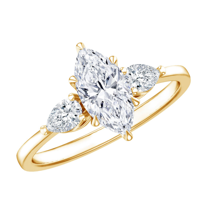 Rosec Jewels certified lab-grown diamond three-stone engagement ring for women, featuring sparkling center stones and elegant design