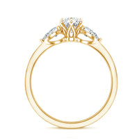Three stone engagement ring for women featuring lab-grown diamonds by Rosec Jewels, showcasing sparkling center stones and elegant design.
