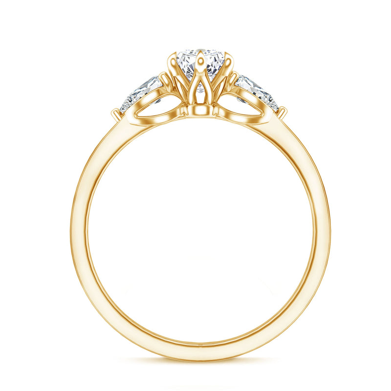 Three stone engagement ring for women featuring lab-grown diamonds by Rosec Jewels, showcasing sparkling center stones and elegant design.