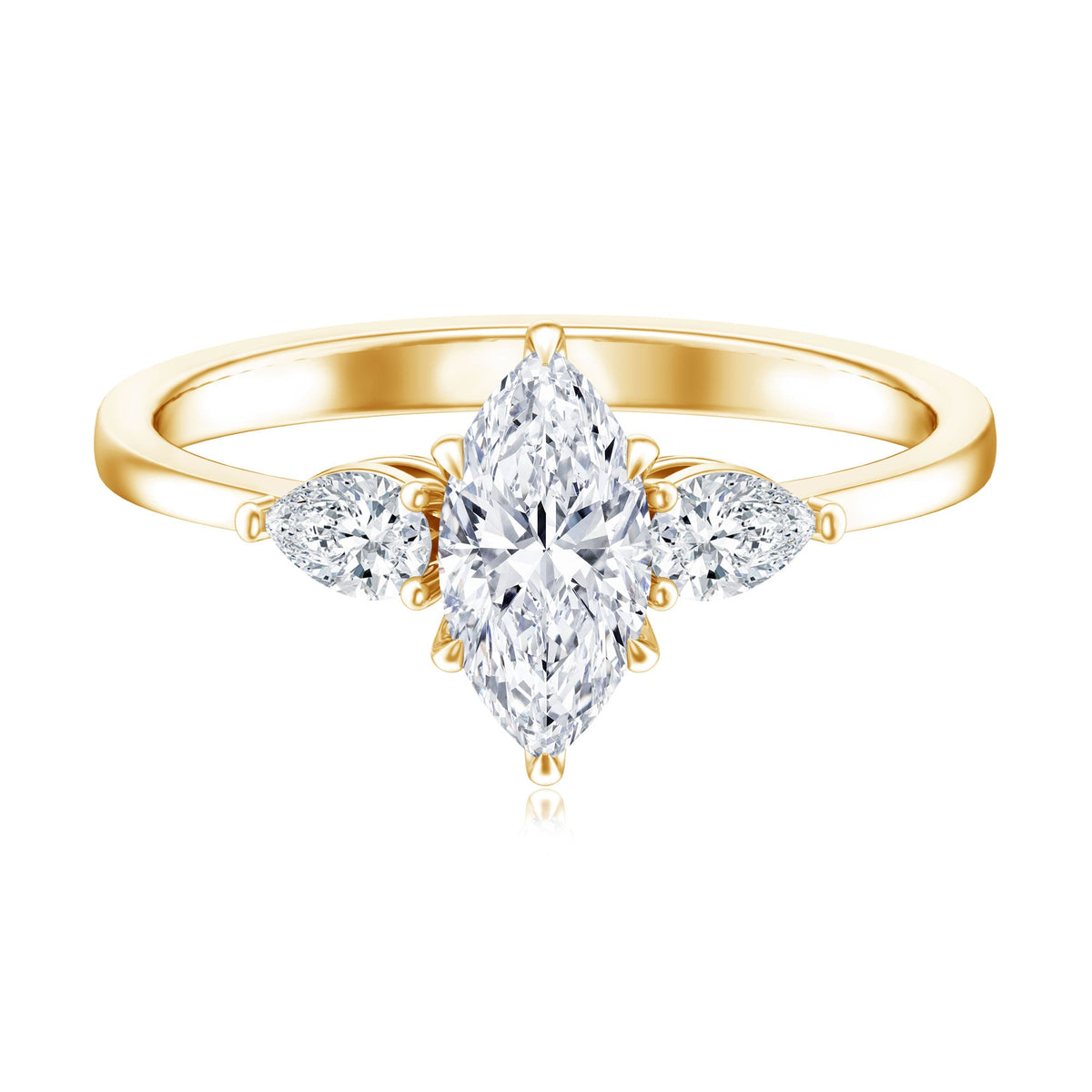 Three stone lab grown diamond engagement ring for women by Rosec Jewels, showcasing sparkling diamonds on a sleek band.