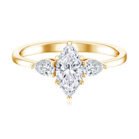 Three stone lab grown diamond engagement ring for women by Rosec Jewels, showcasing sparkling diamonds on a sleek band.