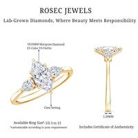 Rosec Jewels lab-grown diamond three-stone engagement ring for women, featuring sparkling diamonds and elegant band design.