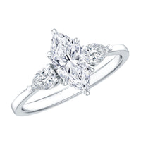 Certified lab-grown diamond three-stone engagement ring for women by Rosec Jewels, featuring sparkling diamonds on a sleek band.