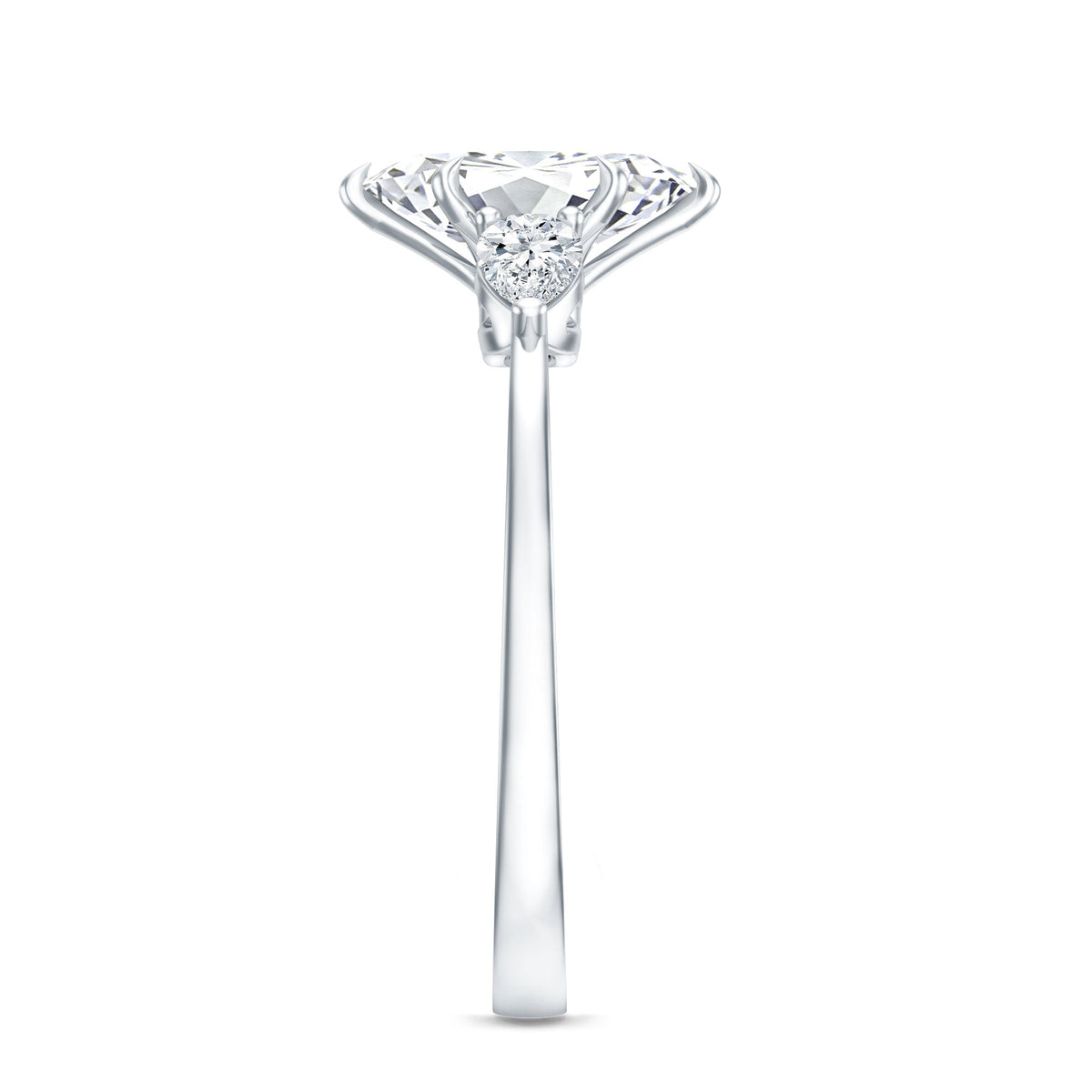 Certified lab-grown diamond three-stone engagement ring for women with rose gold band by Rosec Jewels.
