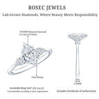 Three stone lab-grown diamond engagement ring for women by Rosec Jewels, featuring sparkling gemstones and elegant band design.