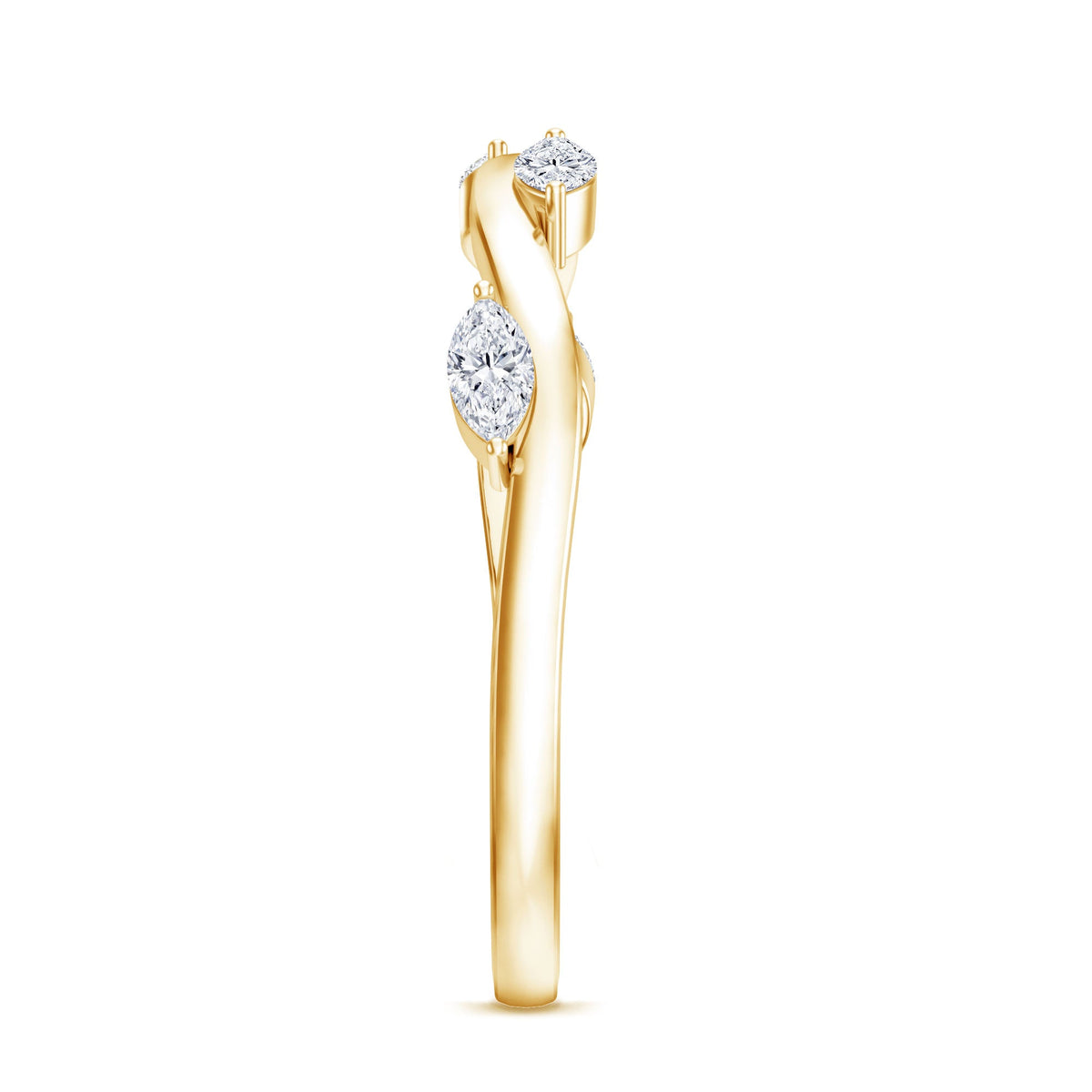 Marquise cut lab grown diamond wedding band by Rosec Jewels showcasing sparkling diamonds on a sleek gold band.