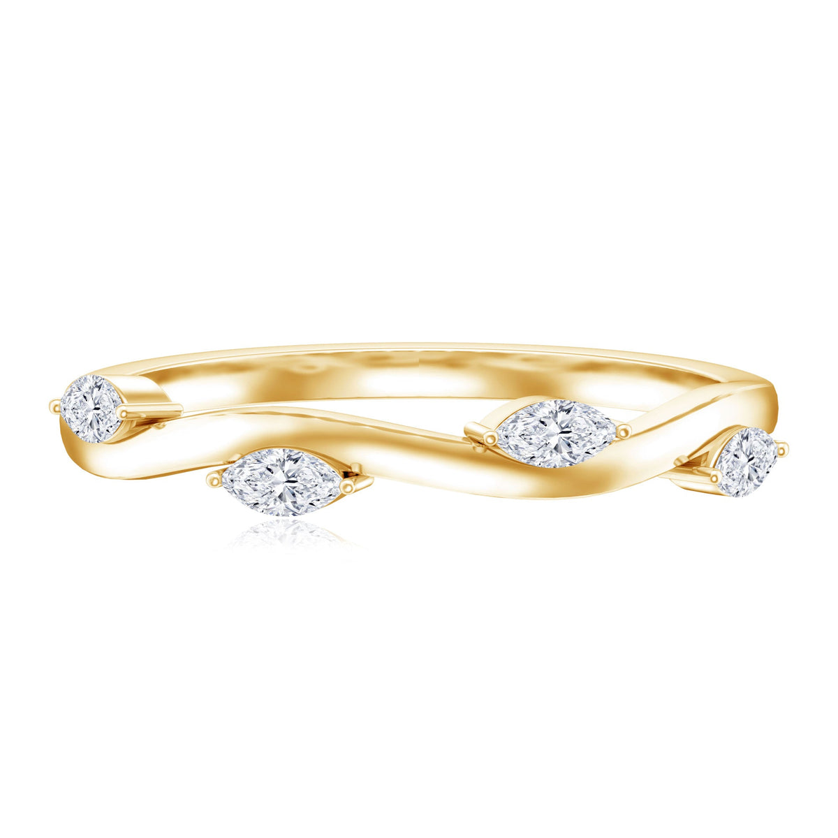 Marquise cut lab grown diamond wedding band by Rosec Jewels featuring sparkling diamonds set in a sleek ring design.