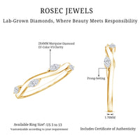 Marquise cut lab-grown diamond wedding band by Rosec Jewels featuring sparkling diamonds set in a sleek gold band.