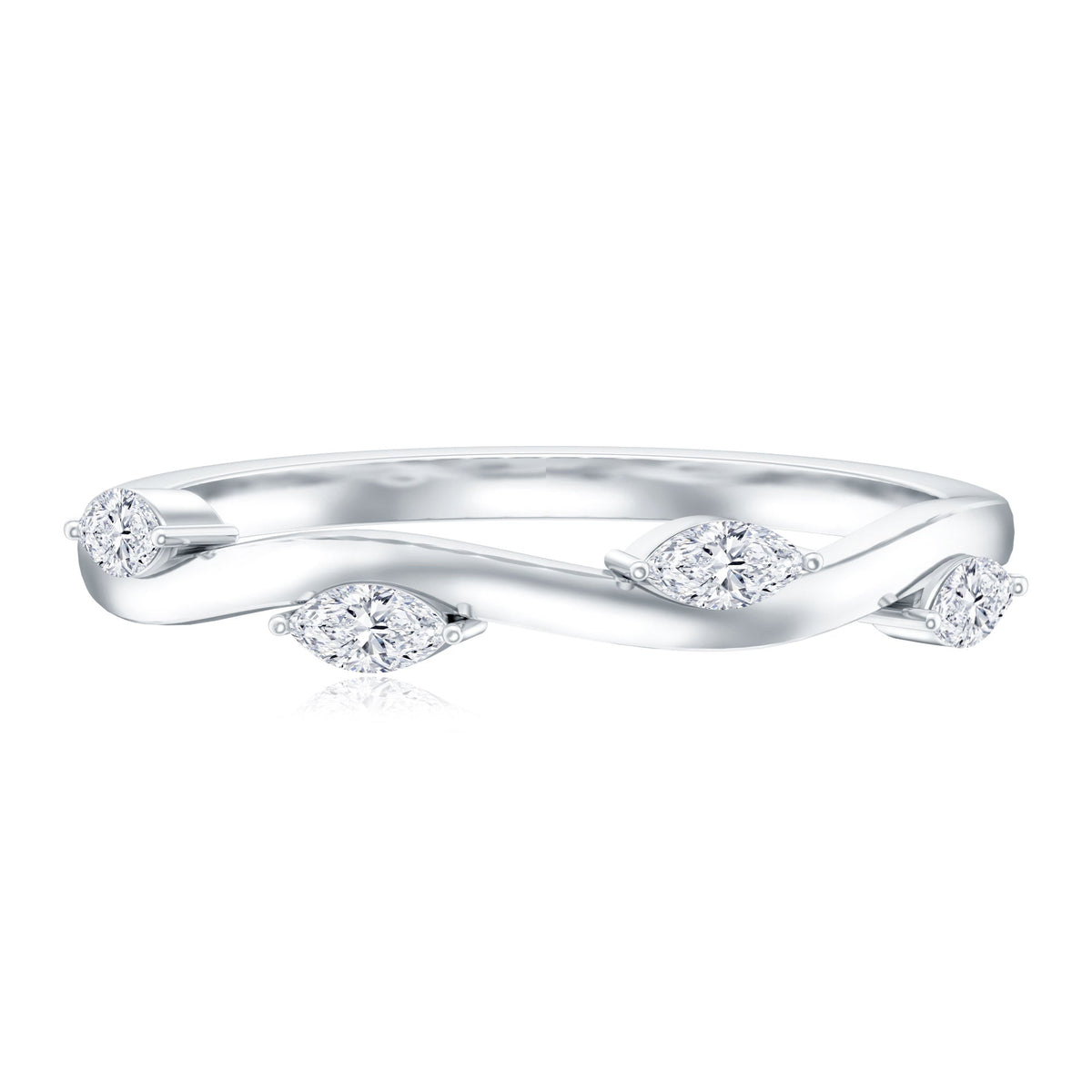 Rosec Jewels marquise cut lab-grown diamond wedding band featuring a sleek, elegant ring design with sparkling diamonds.