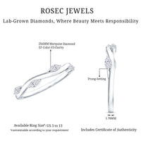 Marquise cut lab-grown diamond wedding band by Rosec Jewels with sparkling diamonds set in a sleek gold band.