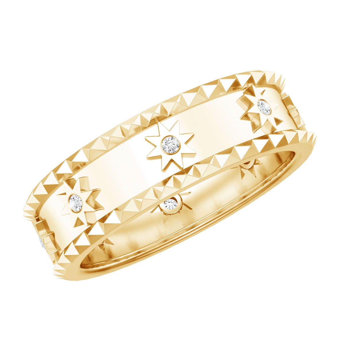Vintage-inspired lab-grown diamond starburst wedding band featuring intricate design and sparkling diamonds, by Rosec Jewels.
