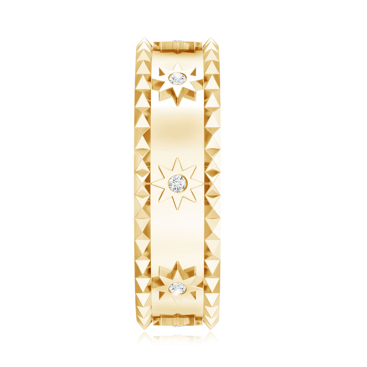 Vintage inspired lab-grown diamond starburst wedding band with intricate design from Rosec Jewels.
