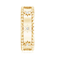 Vintage inspired lab-grown diamond starburst wedding band with intricate design from Rosec Jewels.