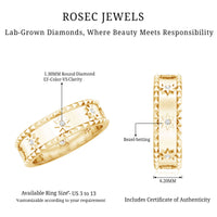 Vintage inspired lab-grown diamond starburst wedding band by Rosec Jewels, featuring intricate design and sparkling diamonds.