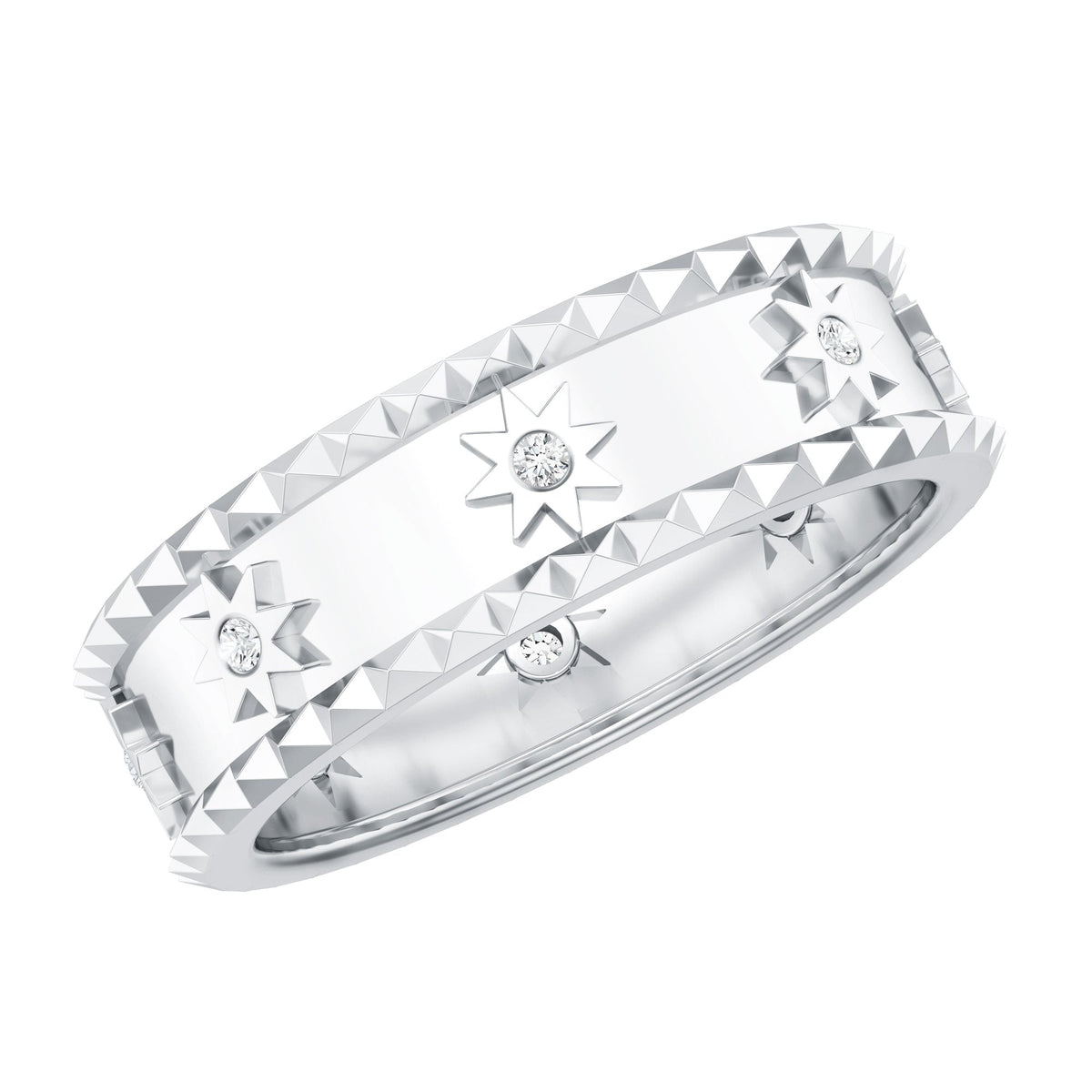 Vintage-inspired lab-grown diamond starburst wedding band by Rosec Jewels, showcasing a sparkling ring with intricate starburst design.