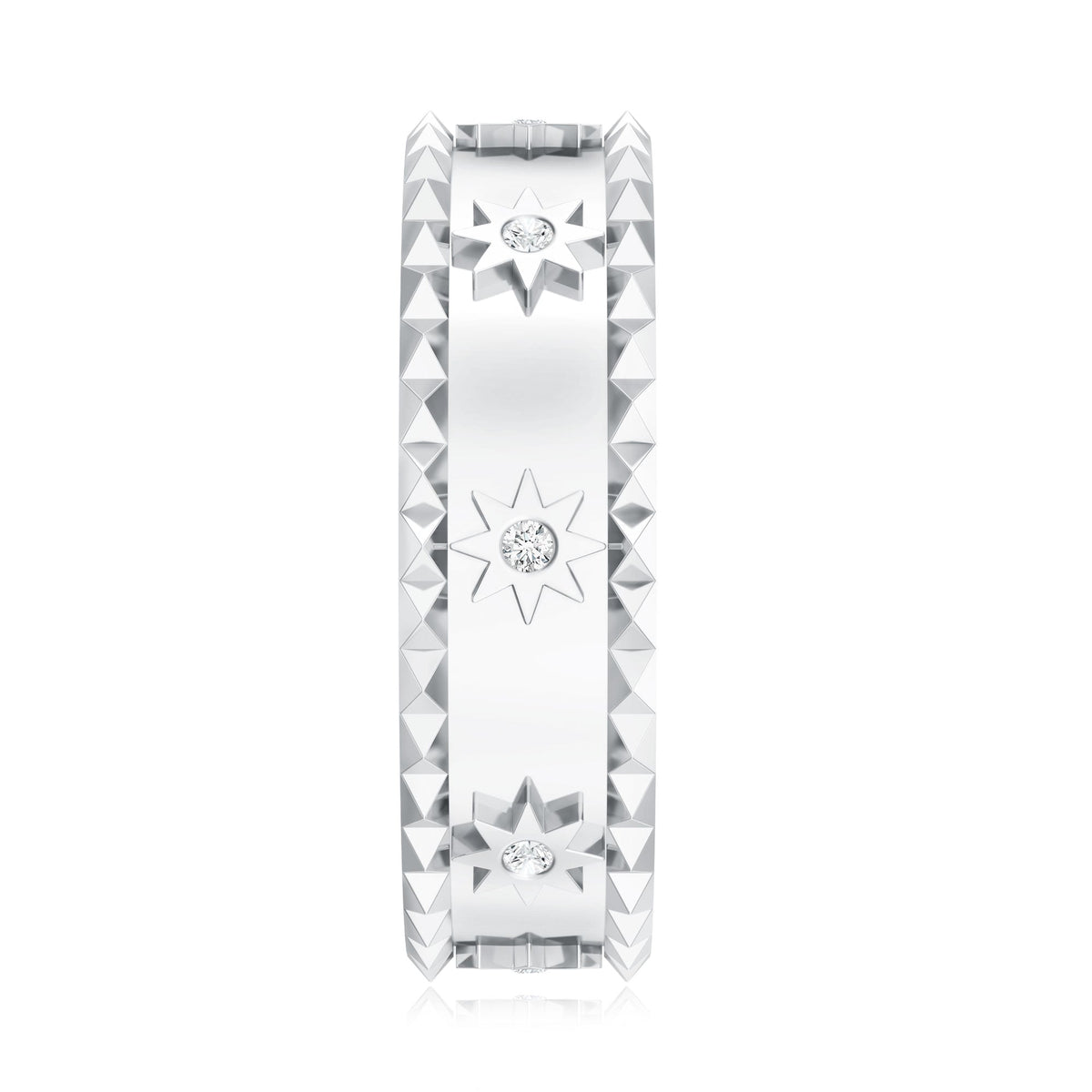 Vintage inspired lab-grown diamond starburst wedding band by Rosec Jewels, featuring intricate design and sparkling diamonds.