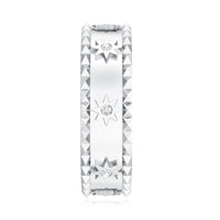 Vintage inspired lab-grown diamond starburst wedding band by Rosec Jewels, featuring intricate design and sparkling diamonds.