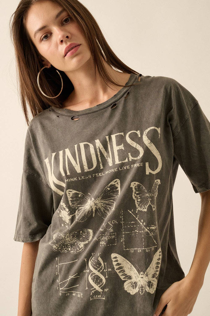 Blonde Butterfly Tee by Rosie Karma, a casual blonde graphic shirt with butterfly design, laid flat in neutral lighting.