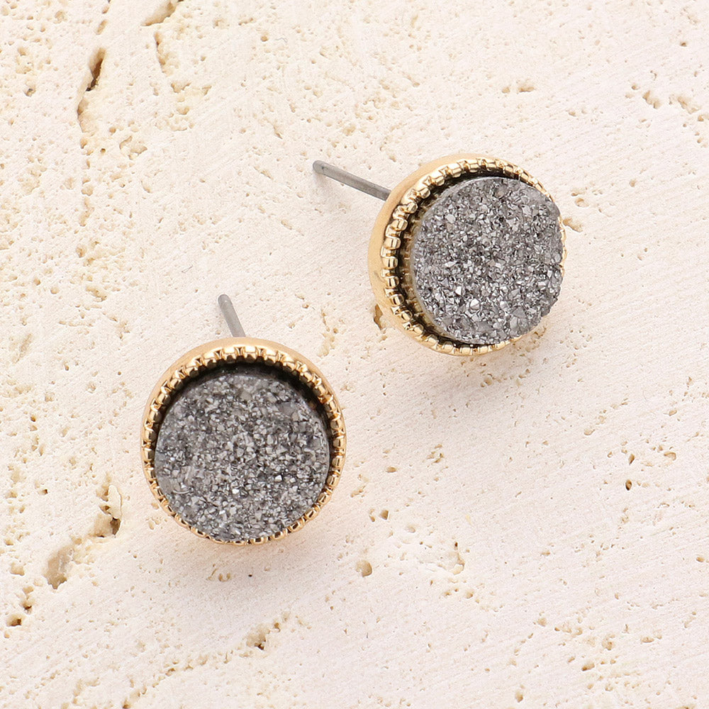 Women's Round Druzy Stud Earrings