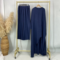 Ruched Drawstring Batwing Top & Wide-Leg Trousers Co-ord Set(MS478)